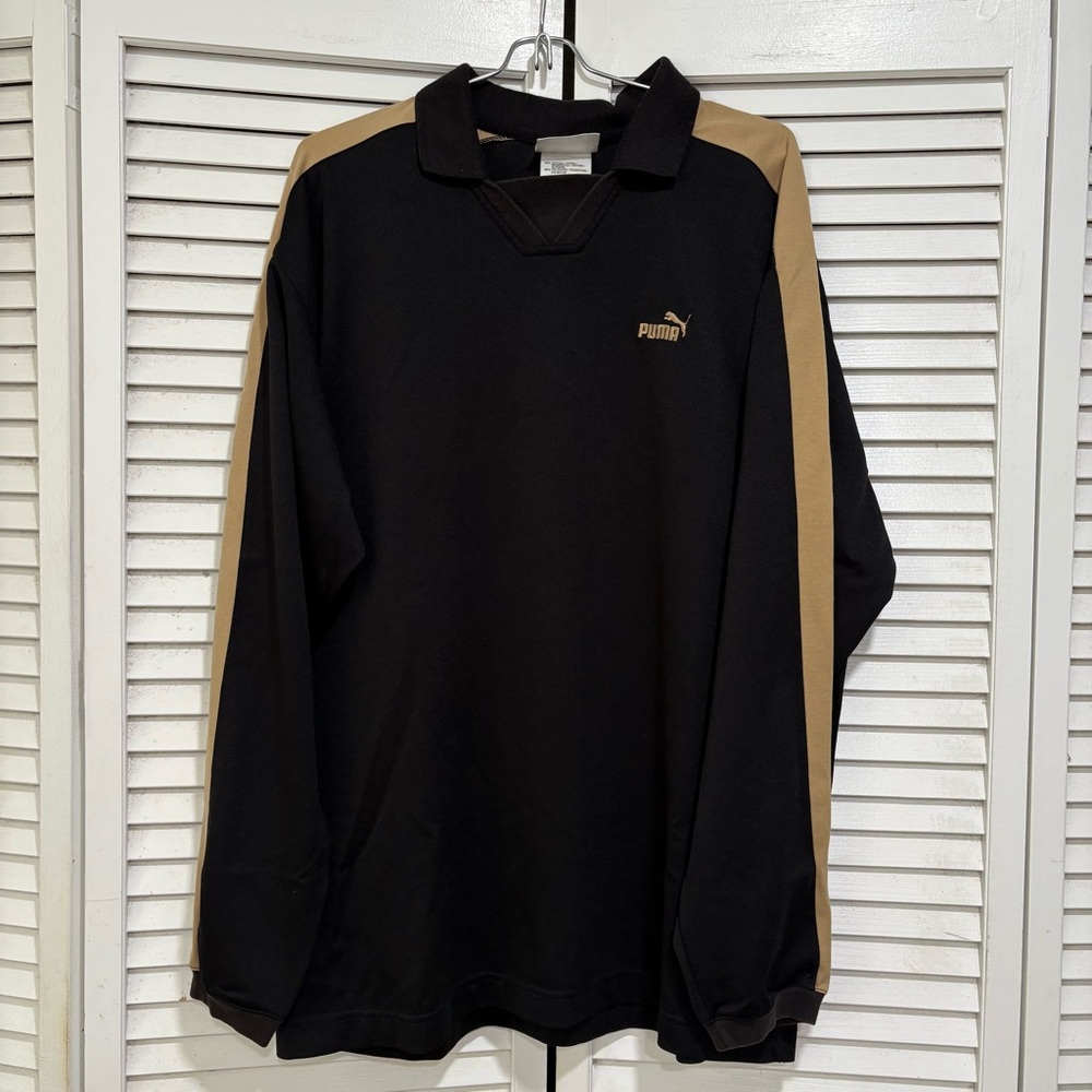Vintage PUMA Black Long Sleeve Pullover Sweatshirt Black And Gold Size M